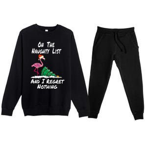 On The Naughty List And I Regret Nothing Flamingo Christmas Cute Gift Premium Crewneck Sweatsuit Set