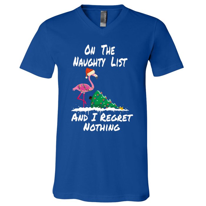 On The Naughty List And I Regret Nothing Flamingo Christmas Cute Gift V-Neck T-Shirt