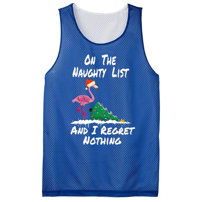 On The Naughty List And I Regret Nothing Flamingo Christmas Cute Gift Mesh Reversible Basketball Jersey Tank