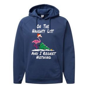 On The Naughty List And I Regret Nothing Flamingo Christmas Cute Gift Performance Fleece Hoodie