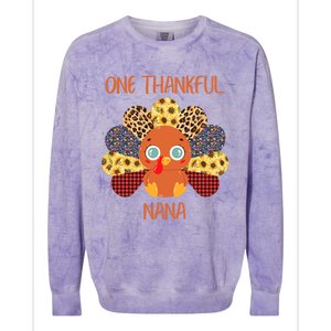 One Thankful Nana Turkey Grandma Family Thanksgiving Day Gift Colorblast Crewneck Sweatshirt