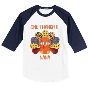 One Thankful Nana Turkey Grandma Family Thanksgiving Day Gift Baseball Sleeve Shirt