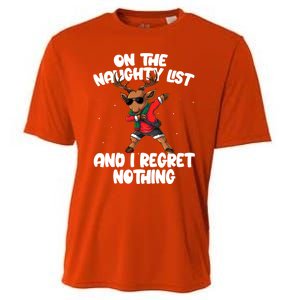 On The Naughty List And I Regret Nothing Reindeer Dabbing Gift Cooling Performance Crew T-Shirt