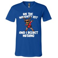 On The Naughty List And I Regret Nothing Reindeer Dabbing Gift V-Neck T-Shirt