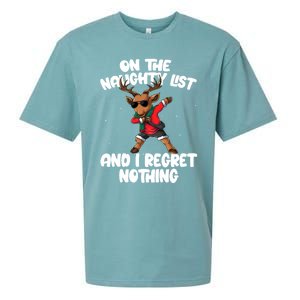 On The Naughty List And I Regret Nothing Reindeer Dabbing Gift Sueded Cloud Jersey T-Shirt