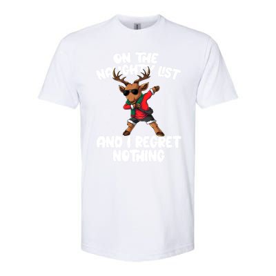 On The Naughty List And I Regret Nothing Reindeer Dabbing Gift Softstyle CVC T-Shirt