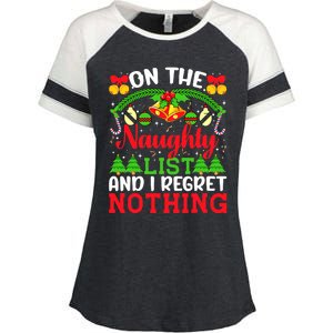 On The Naughty List And I Regret Nothing Christmas 2022 Enza Ladies Jersey Colorblock Tee