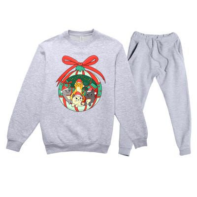 On The Naughty List And I Regret Nothing Cat Christmas Premium Crewneck Sweatsuit Set