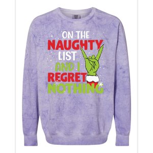 On The Naughty List And I Regret Nothing Funny Christmas Colorblast Crewneck Sweatshirt