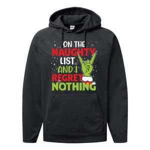 On The Naughty List And I Regret Nothing Funny Christmas Performance Fleece Hoodie