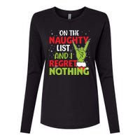 On The Naughty List And I Regret Nothing Funny Christmas Womens Cotton Relaxed Long Sleeve T-Shirt