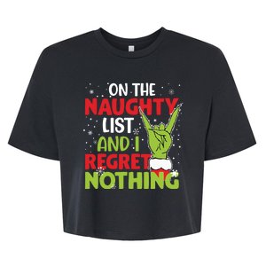 On The Naughty List And I Regret Nothing Funny Christmas Bella+Canvas Jersey Crop Tee