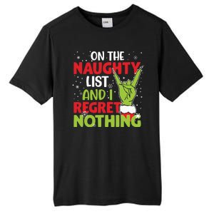 On The Naughty List And I Regret Nothing Funny Christmas Tall Fusion ChromaSoft Performance T-Shirt