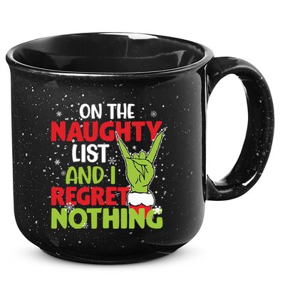 On The Naughty List And I Regret Nothing Funny Christmas 15oz Campfire Ceramic Mug