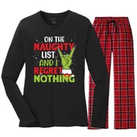 On The Naughty List And I Regret Nothing Funny Christmas Women's Long Sleeve Flannel Pajama Set 