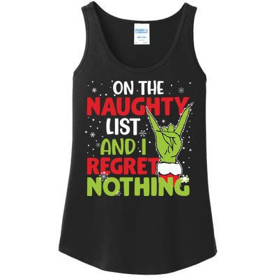 On The Naughty List And I Regret Nothing Funny Christmas Ladies Essential Tank