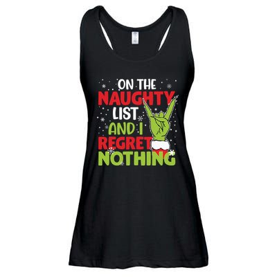 On The Naughty List And I Regret Nothing Funny Christmas Ladies Essential Flowy Tank