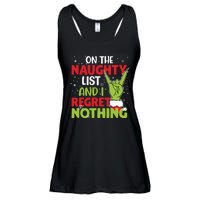 On The Naughty List And I Regret Nothing Funny Christmas Ladies Essential Flowy Tank