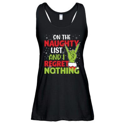 On The Naughty List And I Regret Nothing Funny Christmas Ladies Essential Flowy Tank