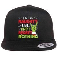 On The Naughty List And I Regret Nothing Funny Christmas Flat Bill Trucker Hat