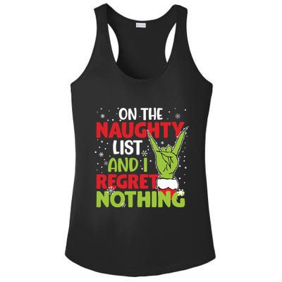 On The Naughty List And I Regret Nothing Funny Christmas Ladies PosiCharge Competitor Racerback Tank