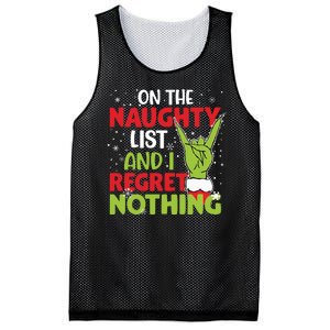 On The Naughty List And I Regret Nothing Funny Christmas Mesh Reversible Basketball Jersey Tank