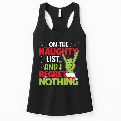 On The Naughty List And I Regret Nothing Funny Christmas Womens Tank Top