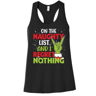 On The Naughty List And I Regret Nothing Funny Christmas Women's Racerback Tank