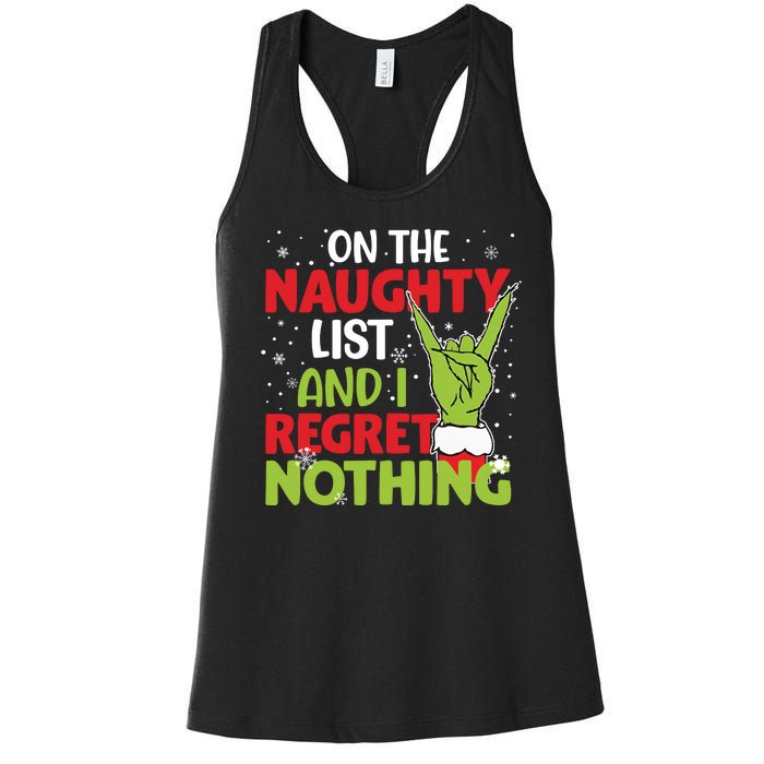 On The Naughty List And I Regret Nothing Funny Christmas Women's Racerback Tank