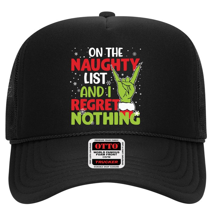 On The Naughty List And I Regret Nothing Funny Christmas Trucker Hat