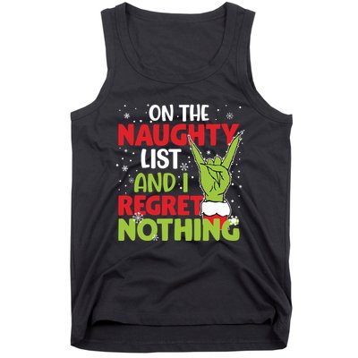 On The Naughty List And I Regret Nothing Funny Christmas Tank Top