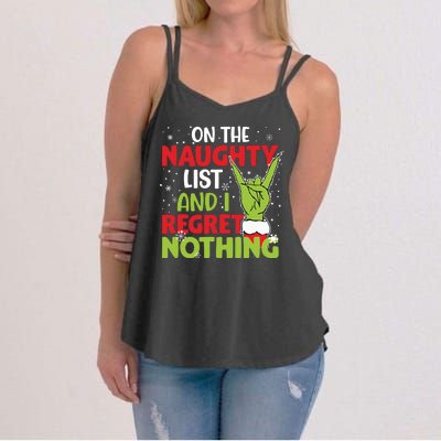 On The Naughty List And I Regret Nothing Funny Christmas Women's Strappy Tank