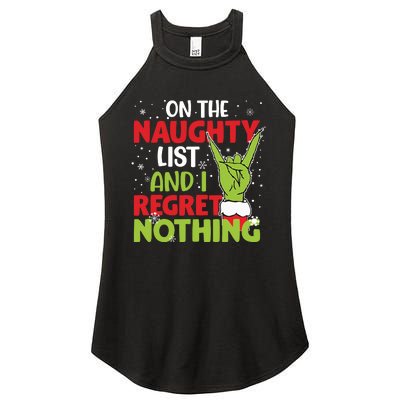 On The Naughty List And I Regret Nothing Funny Christmas Women's Perfect Tri Rocker Tank