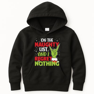 On The Naughty List And I Regret Nothing Funny Christmas Kids Hoodie
