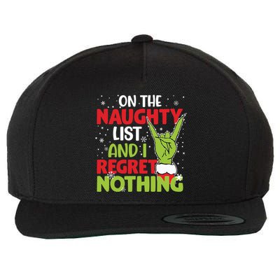 On The Naughty List And I Regret Nothing Funny Christmas Wool Snapback Cap