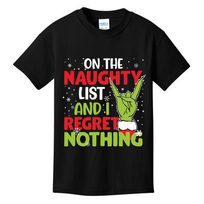 On The Naughty List And I Regret Nothing Funny Christmas Kids T-Shirt