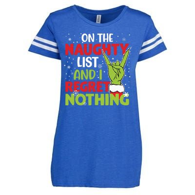 On The Naughty List And I Regret Nothing Funny Christmas Enza Ladies Jersey Football T-Shirt