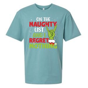 On The Naughty List And I Regret Nothing Funny Christmas Sueded Cloud Jersey T-Shirt