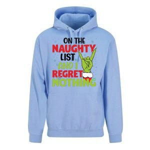 On The Naughty List And I Regret Nothing Funny Christmas Unisex Surf Hoodie