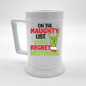 On The Naughty List And I Regret Nothing Funny Christmas Beer Stein