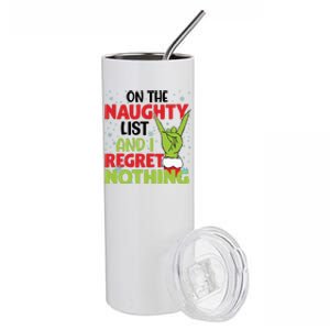 On The Naughty List And I Regret Nothing Funny Christmas Stainless Steel Tumbler