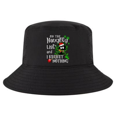 On The Naughty List And I Regret Nothing Xmas Cat Lights Gift Cool Comfort Performance Bucket Hat