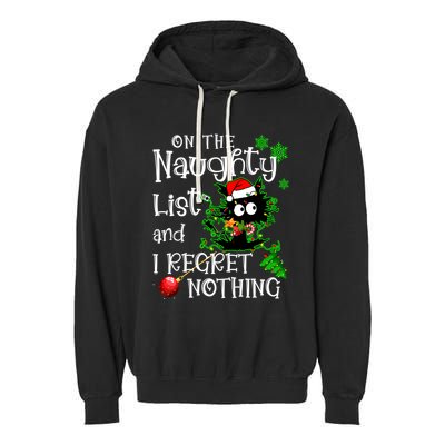 On The Naughty List And I Regret Nothing Xmas Cat Lights Gift Garment-Dyed Fleece Hoodie