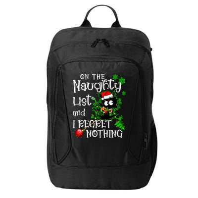 On The Naughty List And I Regret Nothing Xmas Cat Lights Gift City Backpack