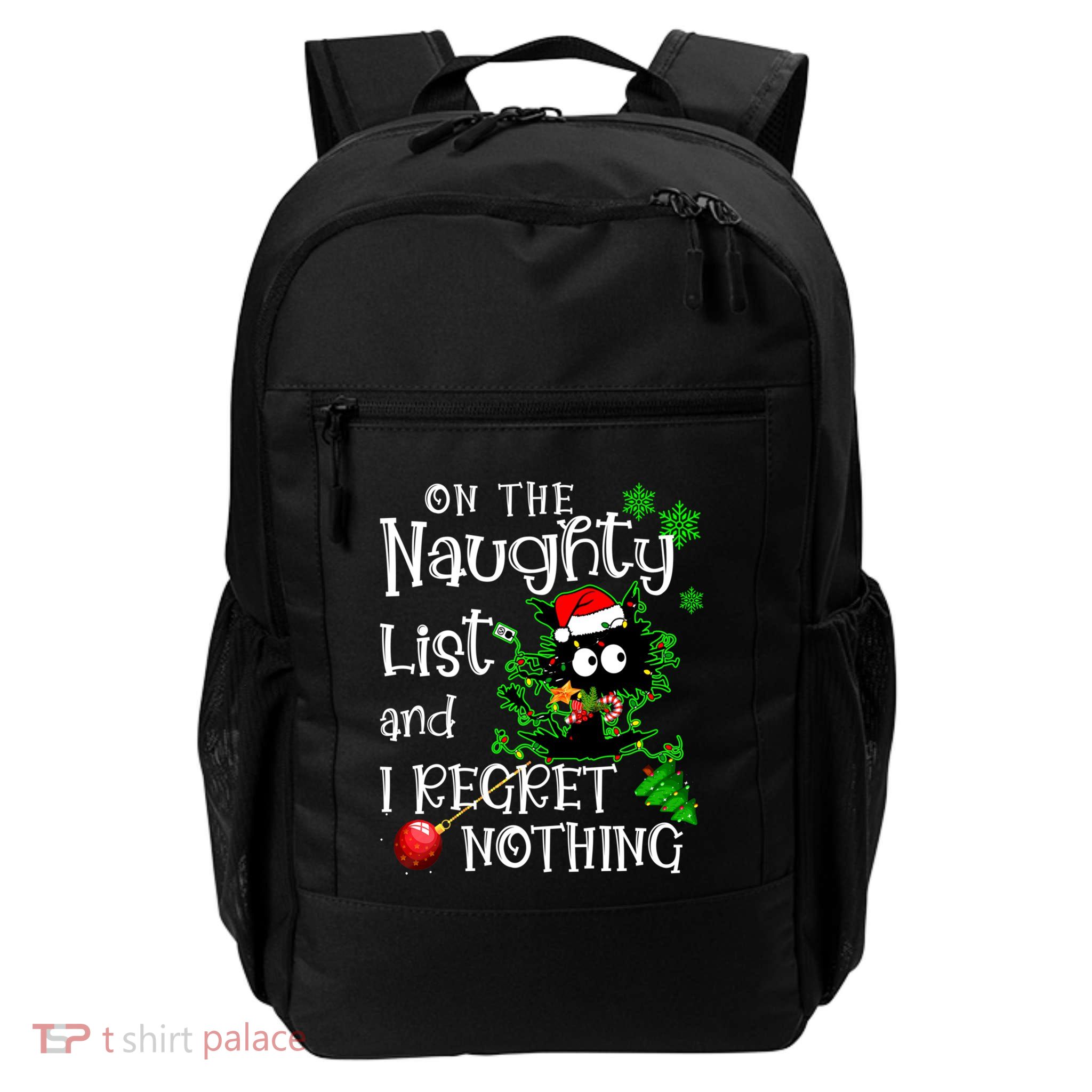 On The Naughty List And I Regret Nothing Xmas Cat Lights Gift Backpack