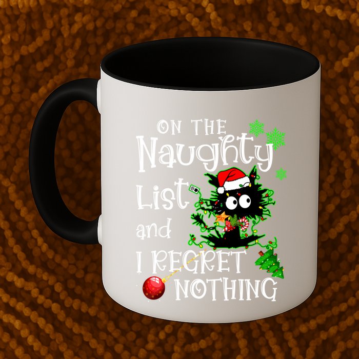On The Naughty List And I Regret Nothing Xmas Cat Lights Gift Mug