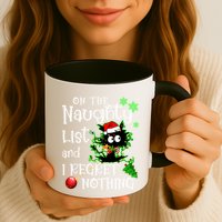 On The Naughty List And I Regret Nothing Xmas Cat Lights Gift Mug