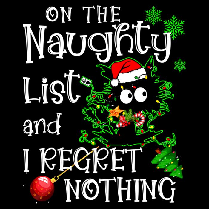 On The Naughty List And I Regret Nothing Xmas Cat Lights Gift Flat Bill Trucker Hat