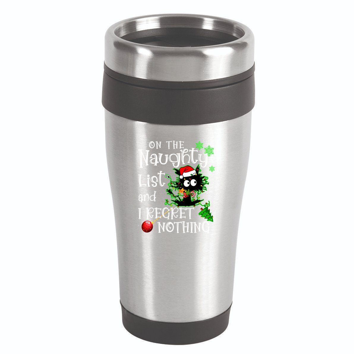 On The Naughty List And I Regret Nothing Xmas Cat Lights Gift 16oz Travel Tumbler