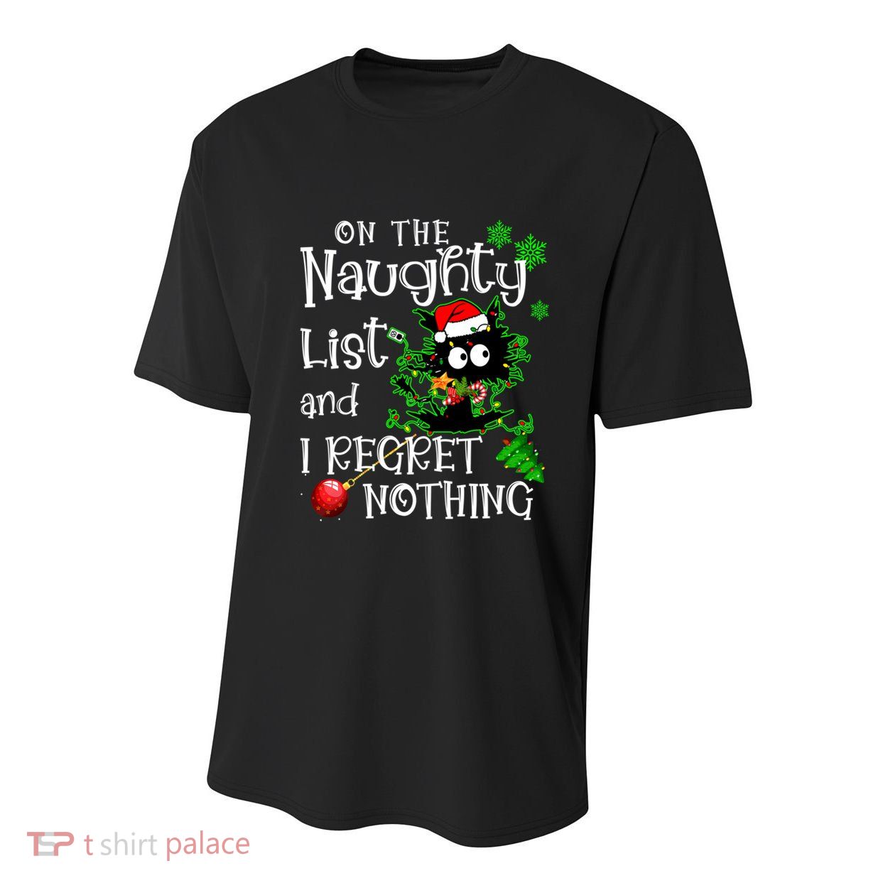 On The Naughty List And I Regret Nothing Xmas Cat Lights Gift Youth Performance Sprint T-Shirt